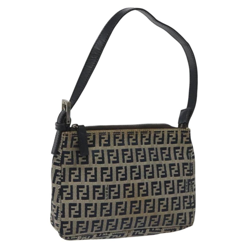 FENDI Zucchino Canvas Hand Bag Navy Auth EC110